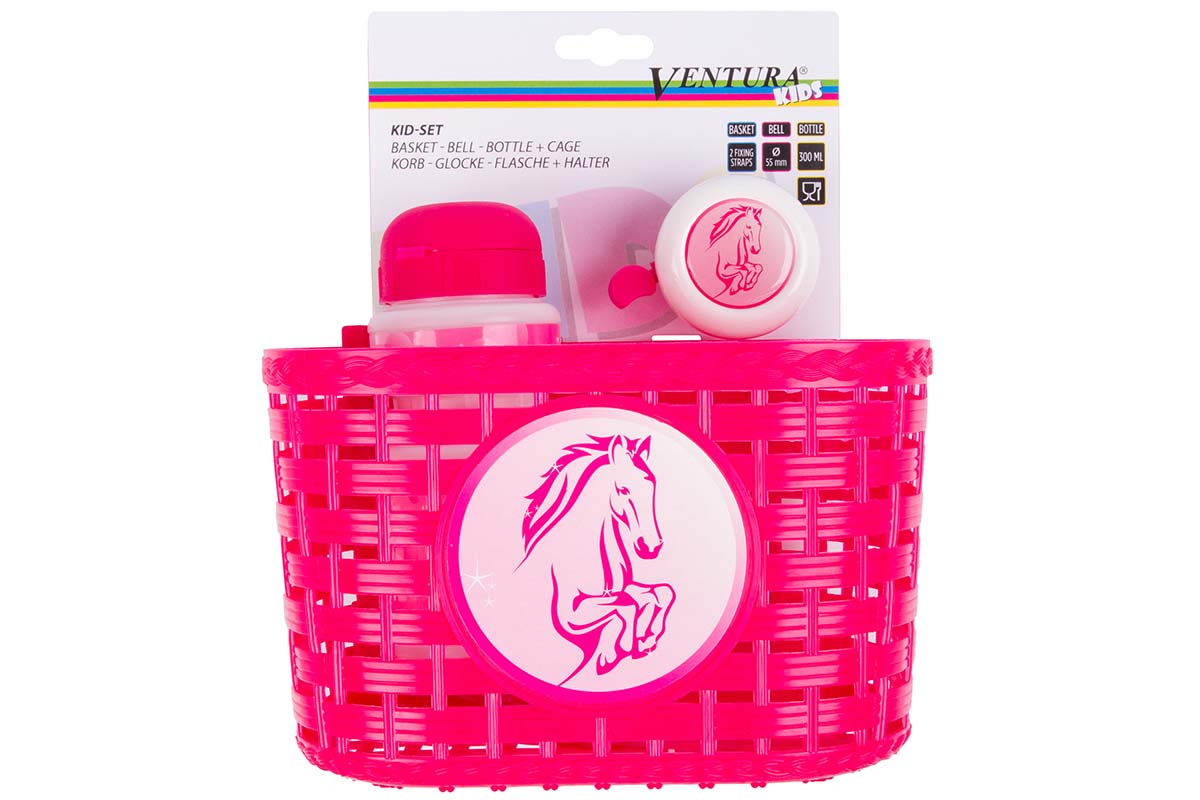 Корзина+фляга+звонок комплект розовый лошадка VENTURA KIDS NEW