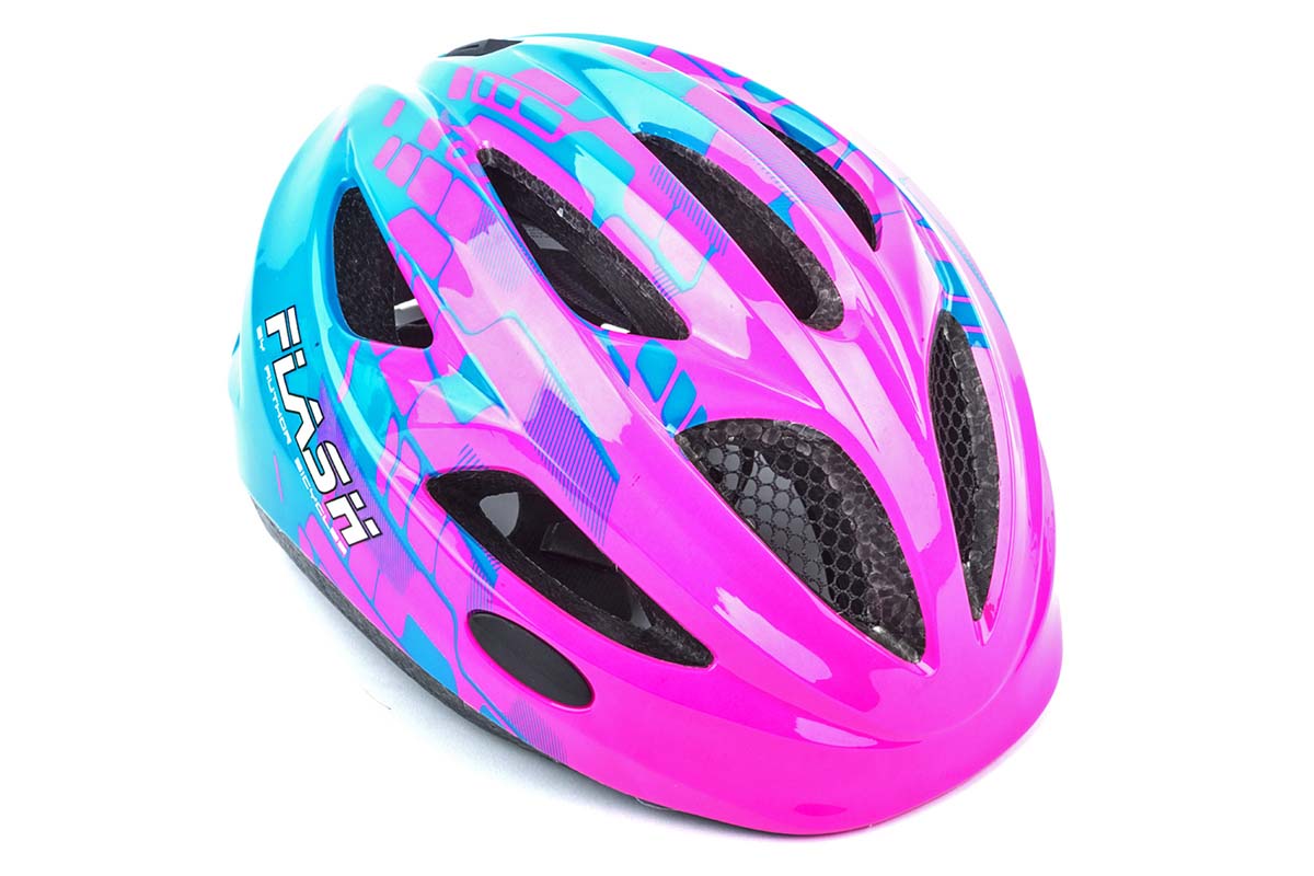 Шлем Flash X8 Pink/Blue matt INMOLD детский/подр. СВЕТОД. ФОНАРИК 6 красн.LED диод. 3ф, 11отв розово-голубой 47-51см AUTHOR NEW, 8-9090136