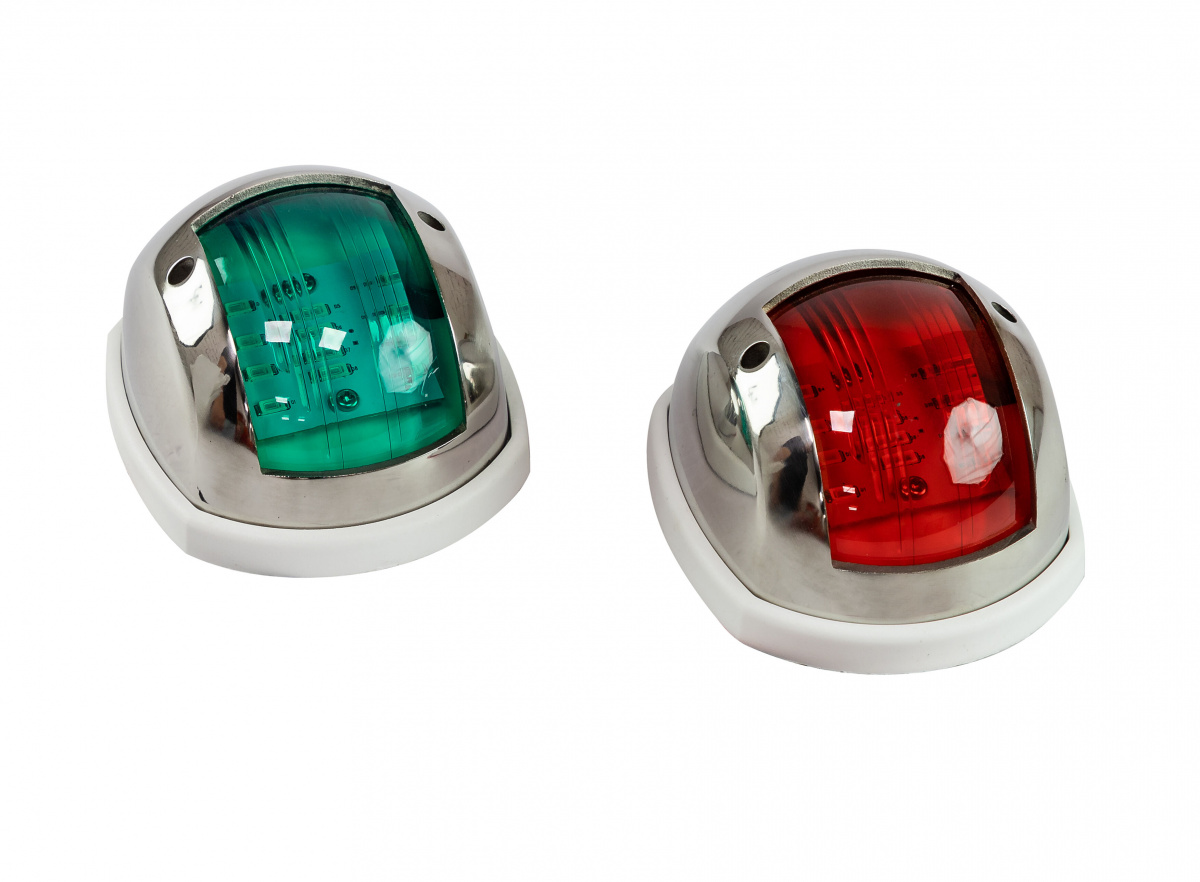 Огни ходовые 89х55 мм комплект (красный, зеленый), LED, нержавеющий корпус, 889-8429