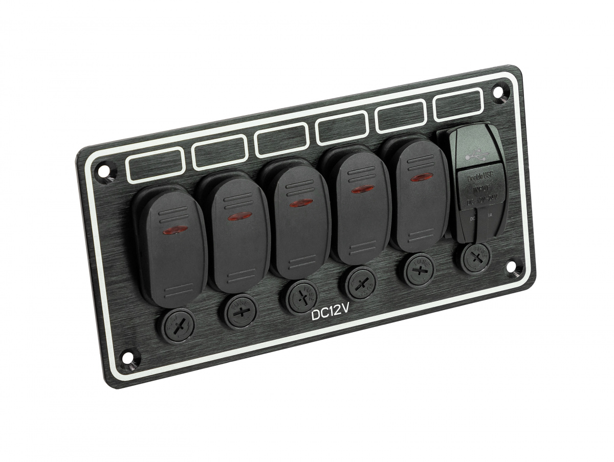 Панель бортового питания 5 переключателей, USB зарядка, индикация, автоматы, 889-8723