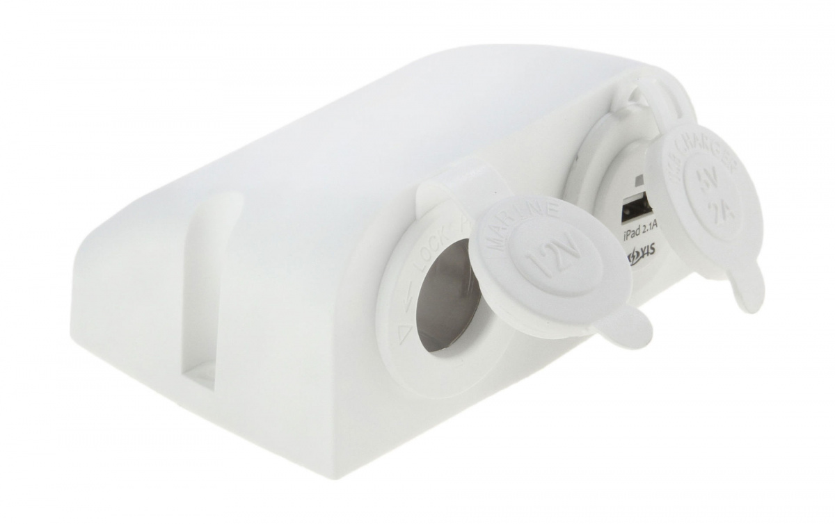 Разъем USB 5В 2.1А и прикуриватель для крепления на приборную панель, белый, 889-9644